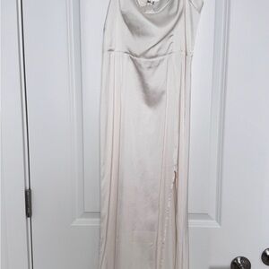 Abercrombie & Fitch Elegant Blue Satin Dress with Spaghetti Straps: Cream